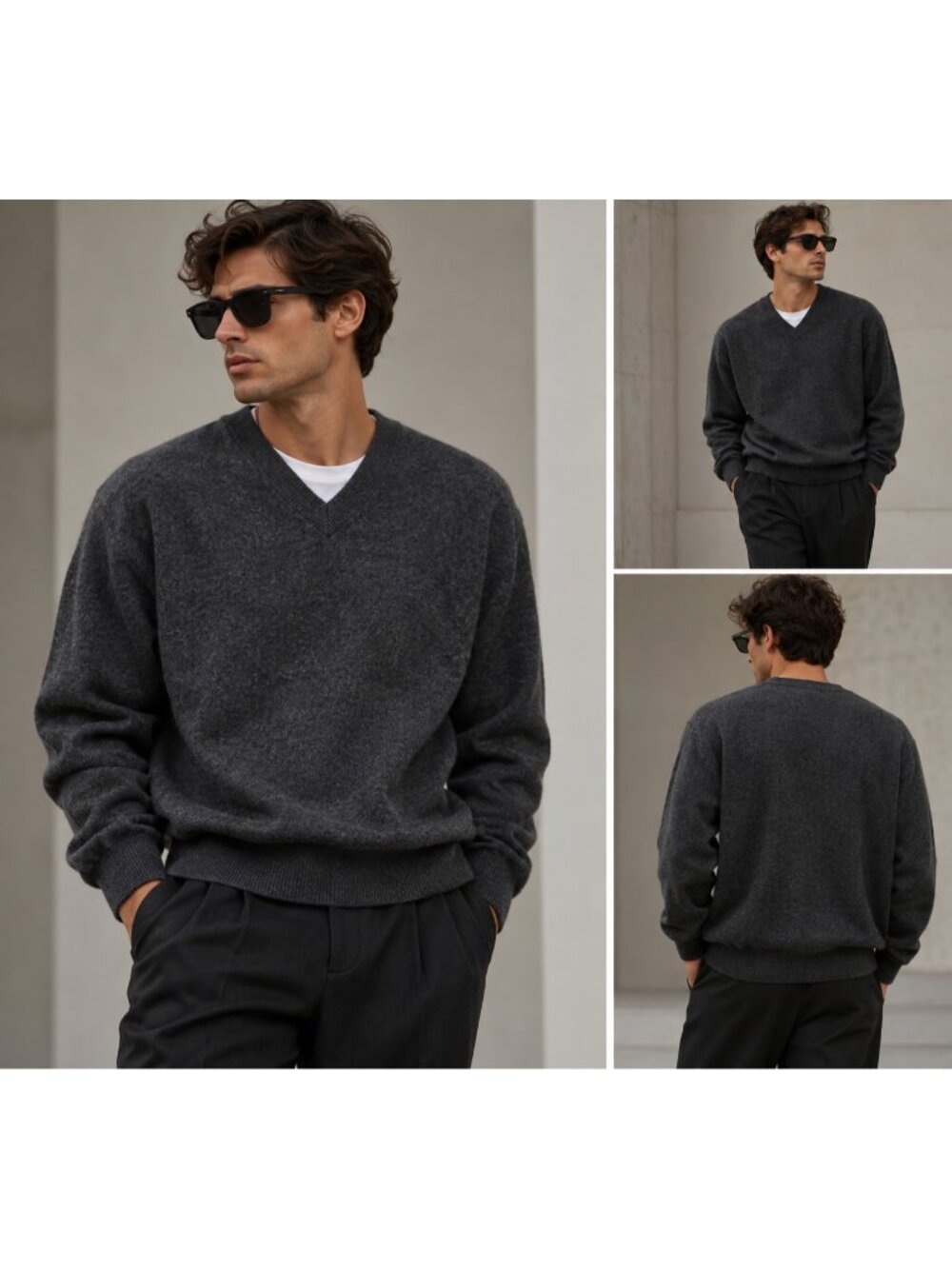 Daniel Bishop Men’s 100% Cashmere V-Neck Sweater Charcoal Gray Size S